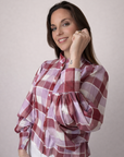 Blusa Cuadros Rose con Lazo