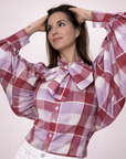 Blusa Cuadros Rose con Lazo