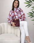 Blusa Cuadros Rose con Lazo