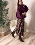 Falda Midi Print Burdeos