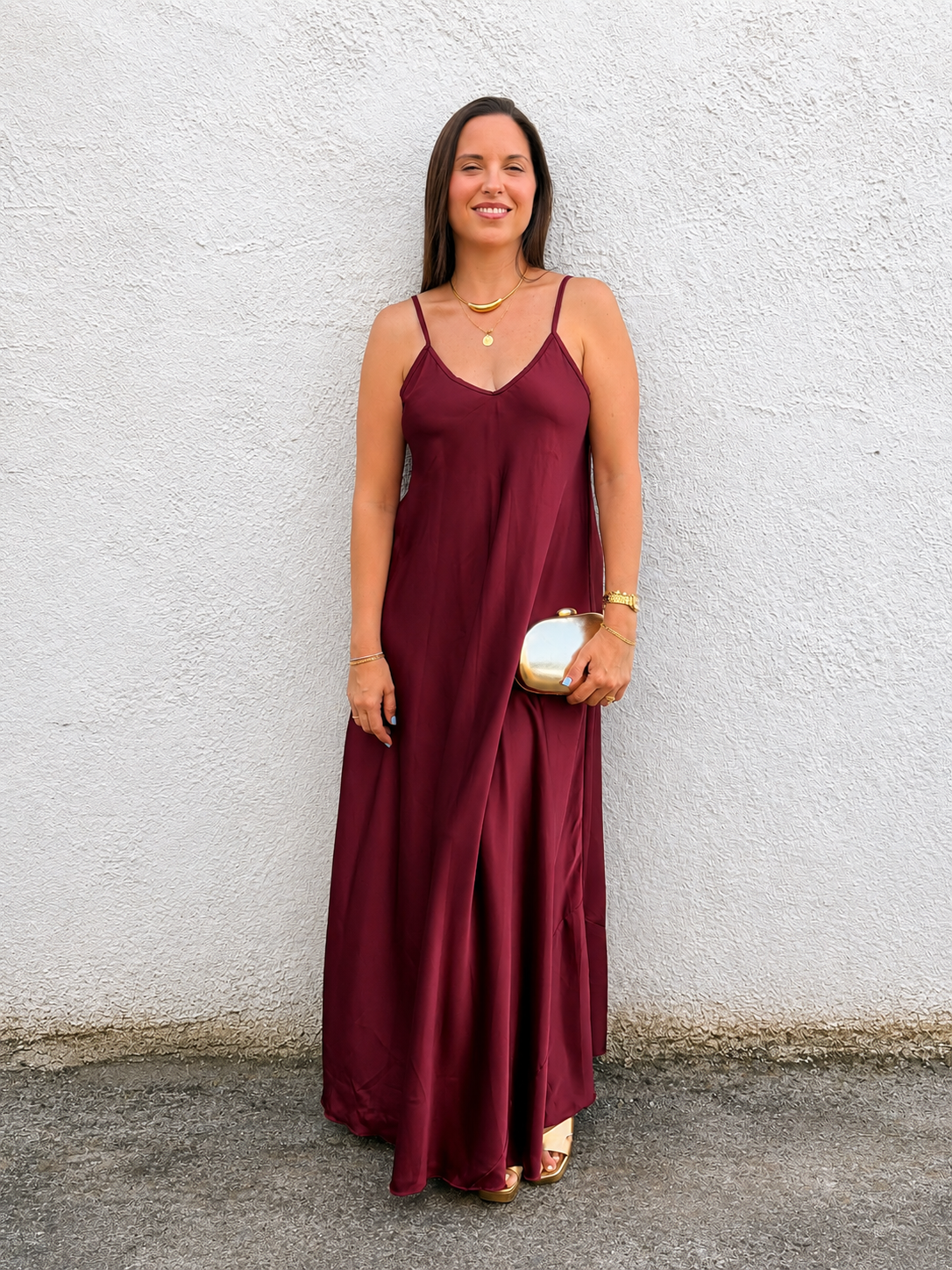 Vestido Raso Granate