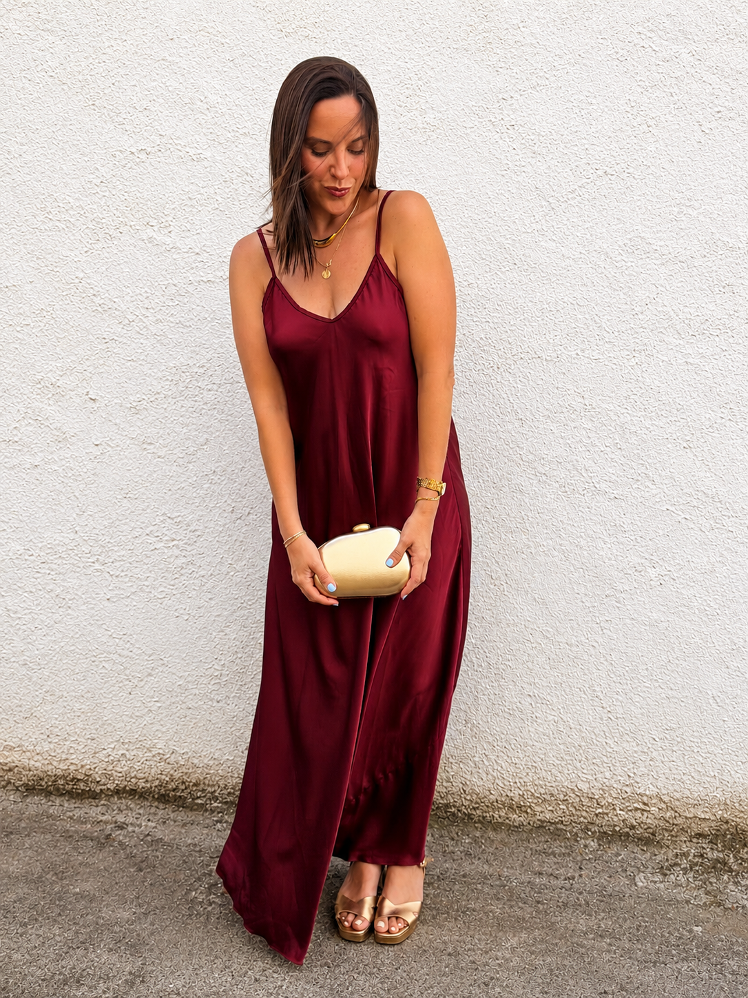 Vestido Raso Granate