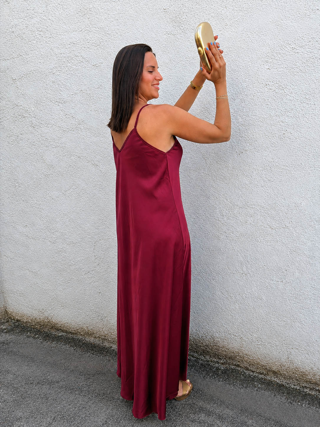 Vestido Raso Granate